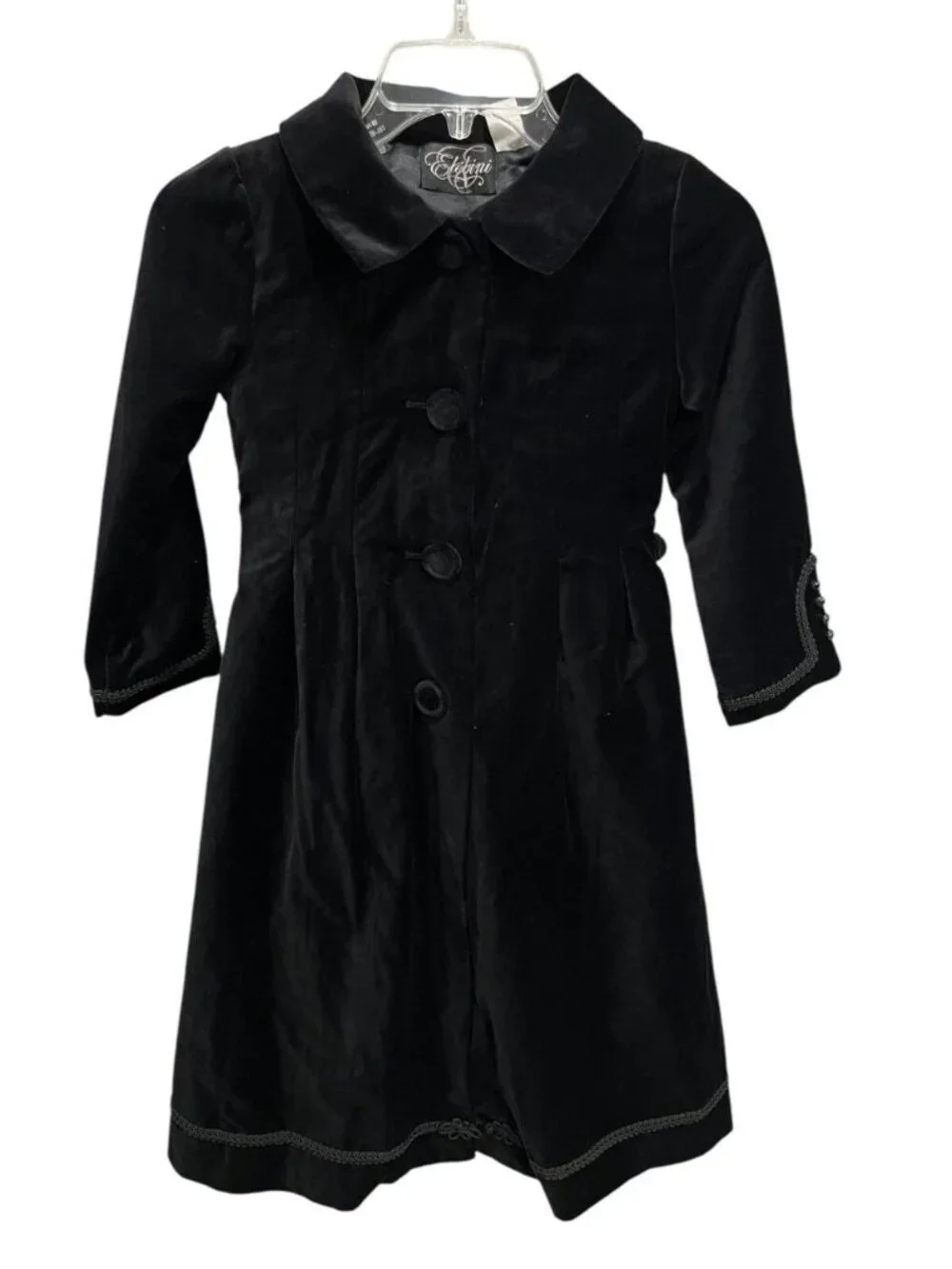 Elebini Girls Coat & Cape Set Black Velvet with Trim Size 6 Great Condition